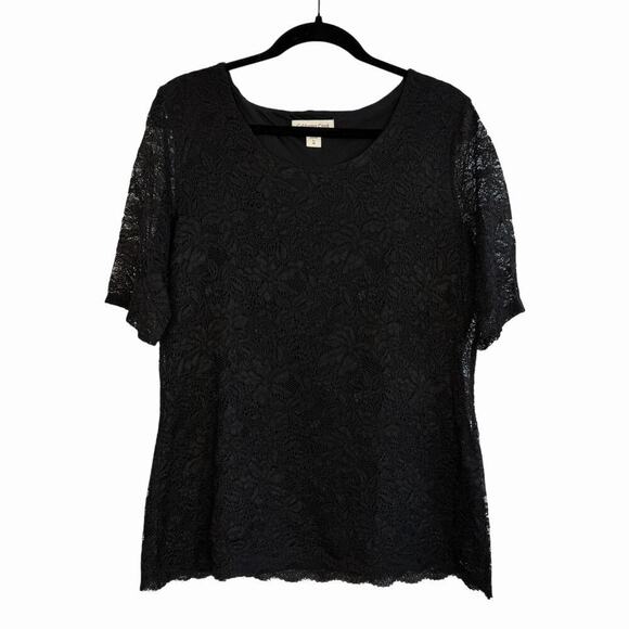 Coldwater Creek Tops - Coldwater Creek Women's Black Lace Overlay Blouse Top L/14 Date Night Event